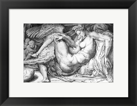Framed Leda, engraved by Jacobus Bos, Boss or Bossius Print