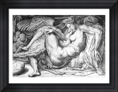 Framed Leda, engraved by Jacobus Bos, Boss or Bossius Print