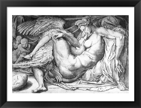 Framed Leda, engraved by Jacobus Bos, Boss or Bossius Print