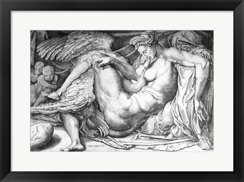 Framed Leda, engraved by Jacobus Bos, Boss or Bossius Print