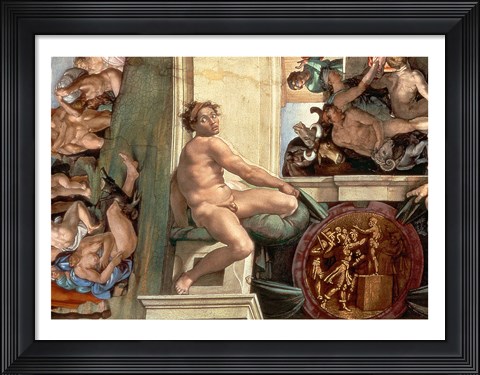 Framed Sistine Chapel Ceiling (1508-12) detail of one of the ignudi Print