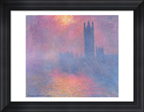 Framed Houses of Parliament, London, with the sun breaking through the fog, 1904 Print