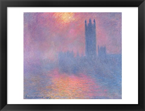 Framed Houses of Parliament, London, with the sun breaking through the fog, 1904 Print