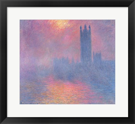 Framed Houses of Parliament, London, with the sun breaking through the fog, 1904 Print