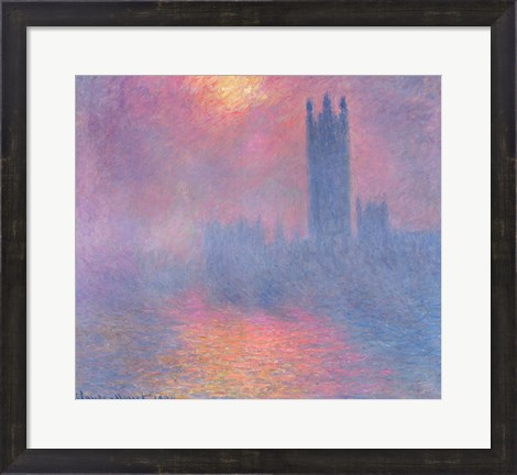Framed Houses of Parliament, London, with the sun breaking through the fog, 1904 Print