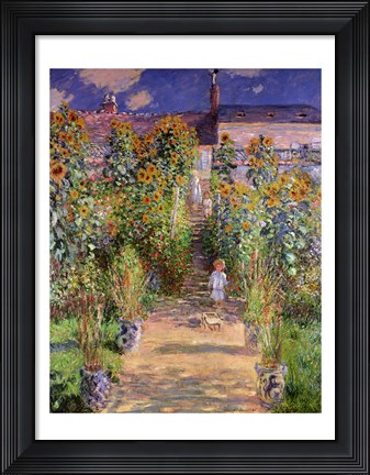 Framed Artist&#39;s Garden at Vetheuil, 1880 Print
