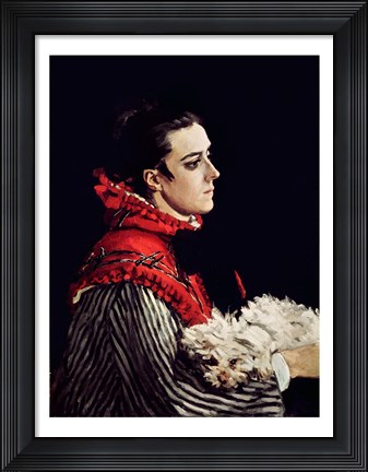 Framed Camille Monet (1847-79) in a Red Cape, 1866 Print