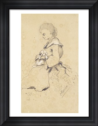 Framed Women holding a small dog, 1857 Print