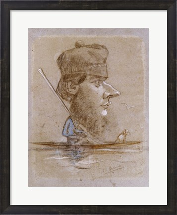 Framed Hunter and his Dog on a Boat, c.1858-59 Print