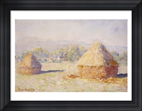 Framed Haystacks, Morning Effect Print