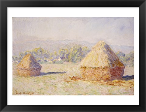 Framed Haystacks, Morning Effect Print