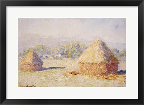 Framed Haystacks, Morning Effect Print