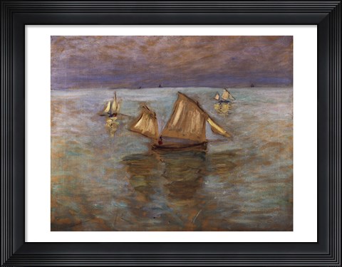 Framed Fishing Boats at Pourville, 1882 Print