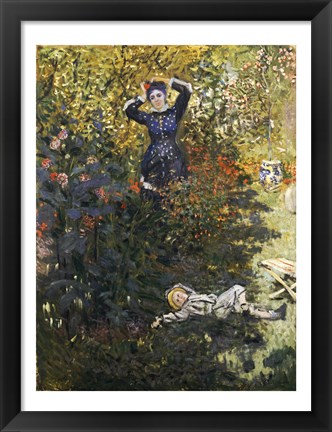 Framed Camille and Jean in the Garden at Argenteuil Print