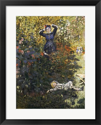 Framed Camille and Jean in the Garden at Argenteuil Print