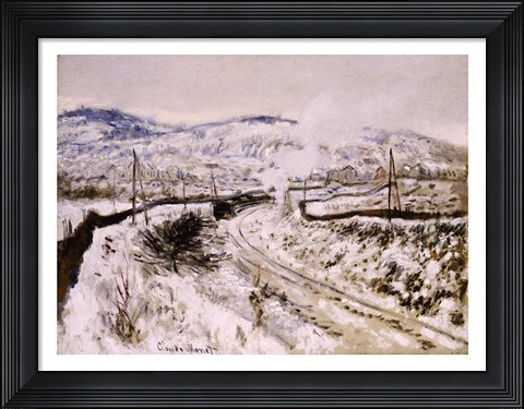 Framed Train in the Snow at Argenteuil Print