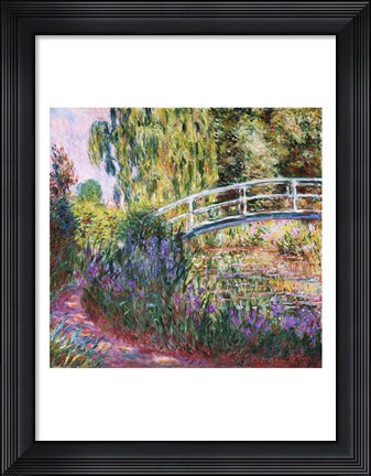 Framed Japanese Bridge, Pond with Water Lilies, 1900 Print