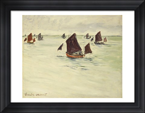 Framed Fishing Boats on the Large de Pourville, 1882 Print