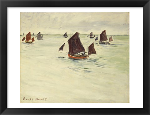 Framed Fishing Boats on the Large de Pourville, 1882 Print