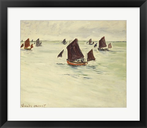 Framed Fishing Boats on the Large de Pourville, 1882 Print