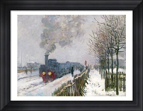 Framed Train in the Snow or The Locomotive, 1875 Print