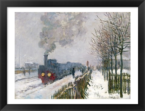 Framed Train in the Snow or The Locomotive, 1875 Print