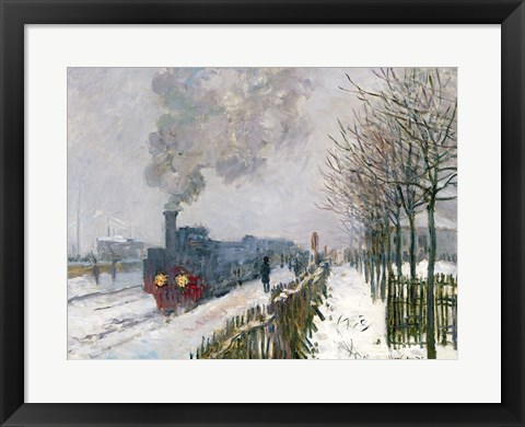 Framed Train in the Snow or The Locomotive, 1875 Print