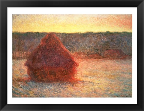 Framed Haystacks at Sunset, Frosty Weather, 1891 Print