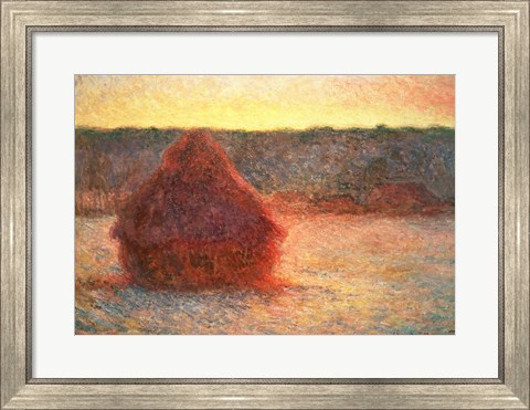 Framed Haystacks at Sunset, Frosty Weather, 1891 Print