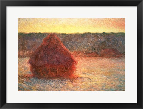 Framed Haystacks at Sunset, Frosty Weather, 1891 Print