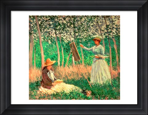 Framed In the Woods at Giverny: Blanche Hoschede at her easel with Suzanne Hoschede reading, 1887 Print