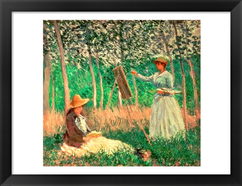 Framed In the Woods at Giverny: Blanche Hoschede at her easel with Suzanne Hoschede reading, 1887 Print