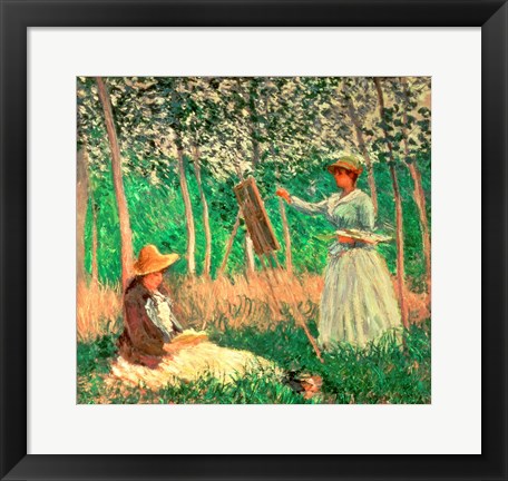 Framed In the Woods at Giverny: Blanche Hoschede at her easel with Suzanne Hoschede reading, 1887 Print