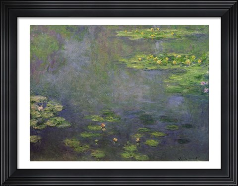 Framed Waterlilies (green with blue) Print