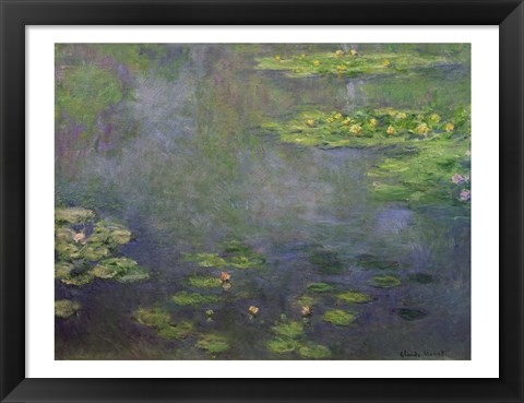 Framed Waterlilies (green with blue) Print