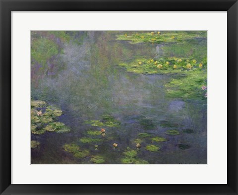 Framed Waterlilies (green with blue) Print