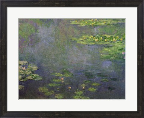Framed Waterlilies (green with blue) Print