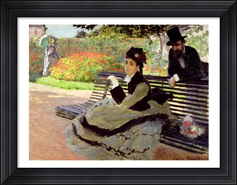 Framed Madame Monet on a Garden Bench Print