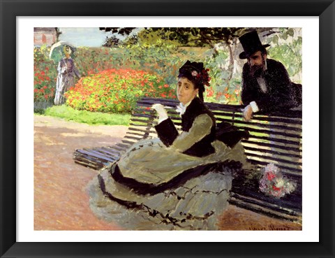 Framed Madame Monet on a Garden Bench Print