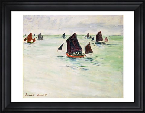 Framed Fishing Boats on the Large de Pourville, 1882 Print