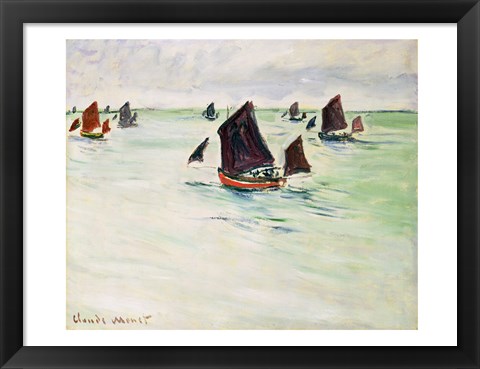 Framed Fishing Boats on the Large de Pourville, 1882 Print