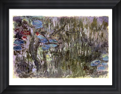 Framed Waterlilies with Reflections of Willows, c.1920 Print