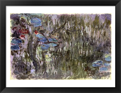 Framed Waterlilies with Reflections of Willows, c.1920 Print