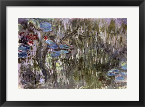 Framed Waterlilies with Reflections of Willows, c.1920 Print