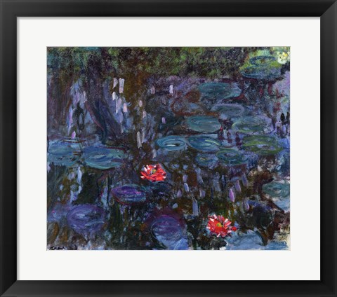 Framed Waterlilies with Reflections of a Willow Tree, 1916-19 Print