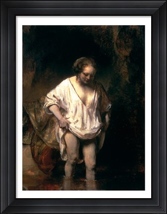 Framed Woman Bathing in a Stream, 1654 Print