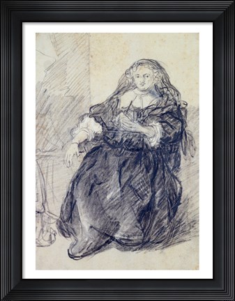 Framed Seated Saskia with a letter in her left hand Print