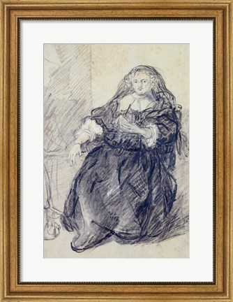 Framed Seated Saskia with a letter in her left hand Print