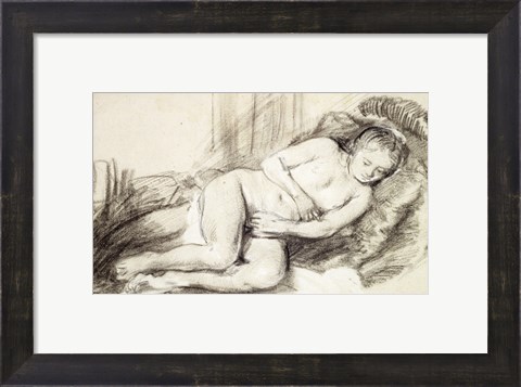 Framed Reclining Female Nude Print