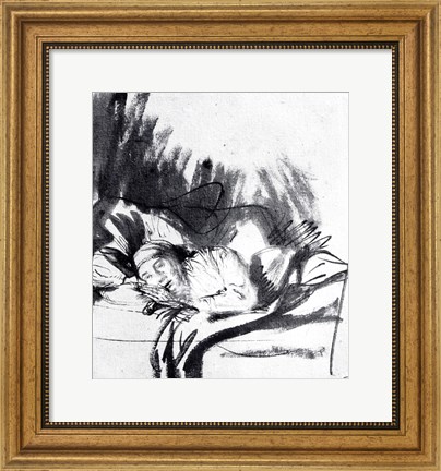 Framed Sick woman in a bed Print